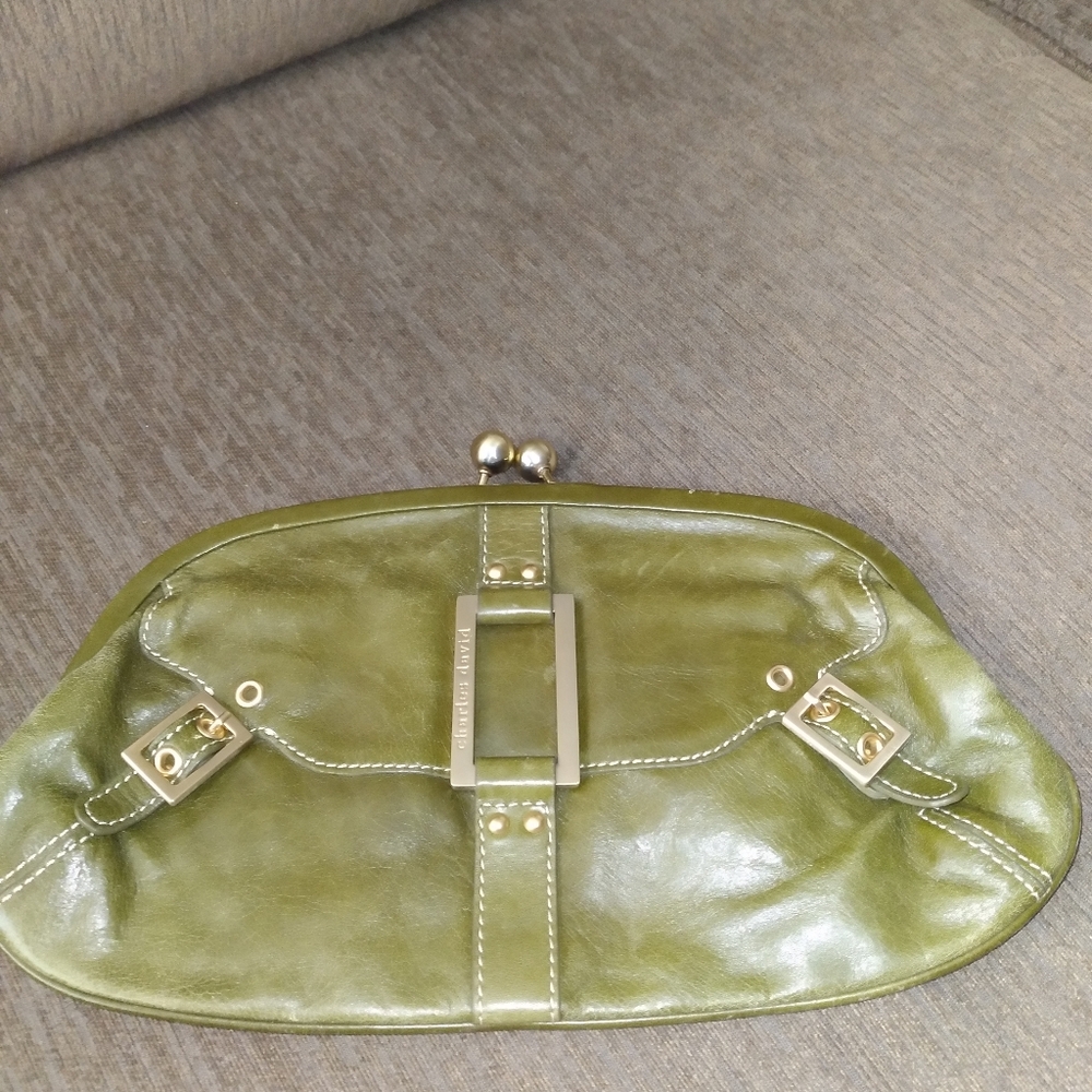 Vintage Charles David green leather clutch
